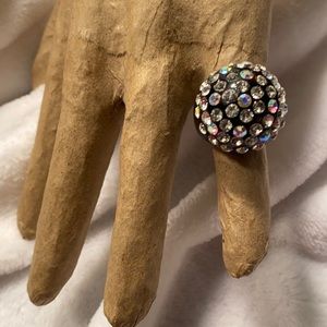 AB Jeweled Crystal dome black Statement Ring size 7
